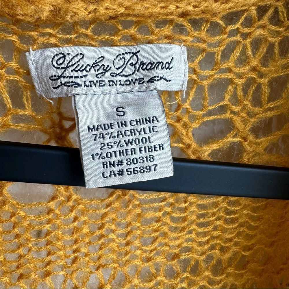 LUCKY BRAND Cardigan Women Small Longline Duster Knit Crochet Boho Wool - Picture 8 of 8